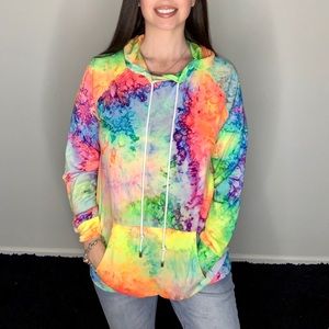 New neon tie dye hoodie with front pocket